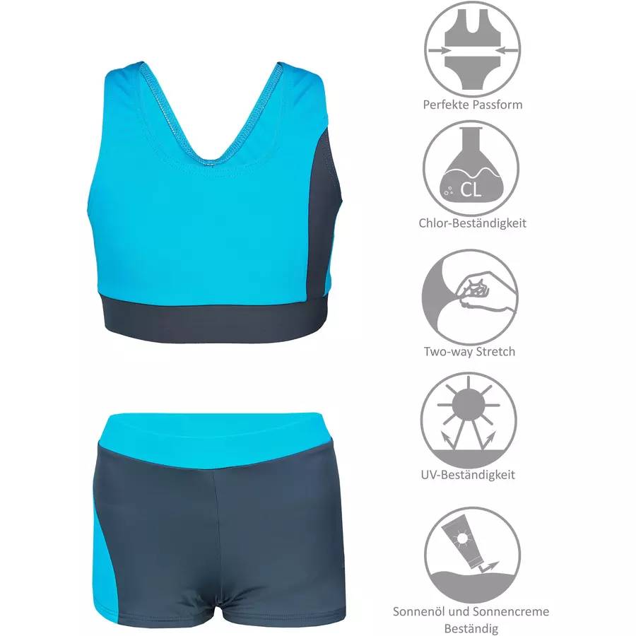Aquarti Mädchen Sport Bikini - Racerback Bustier & Badehose grautürkis