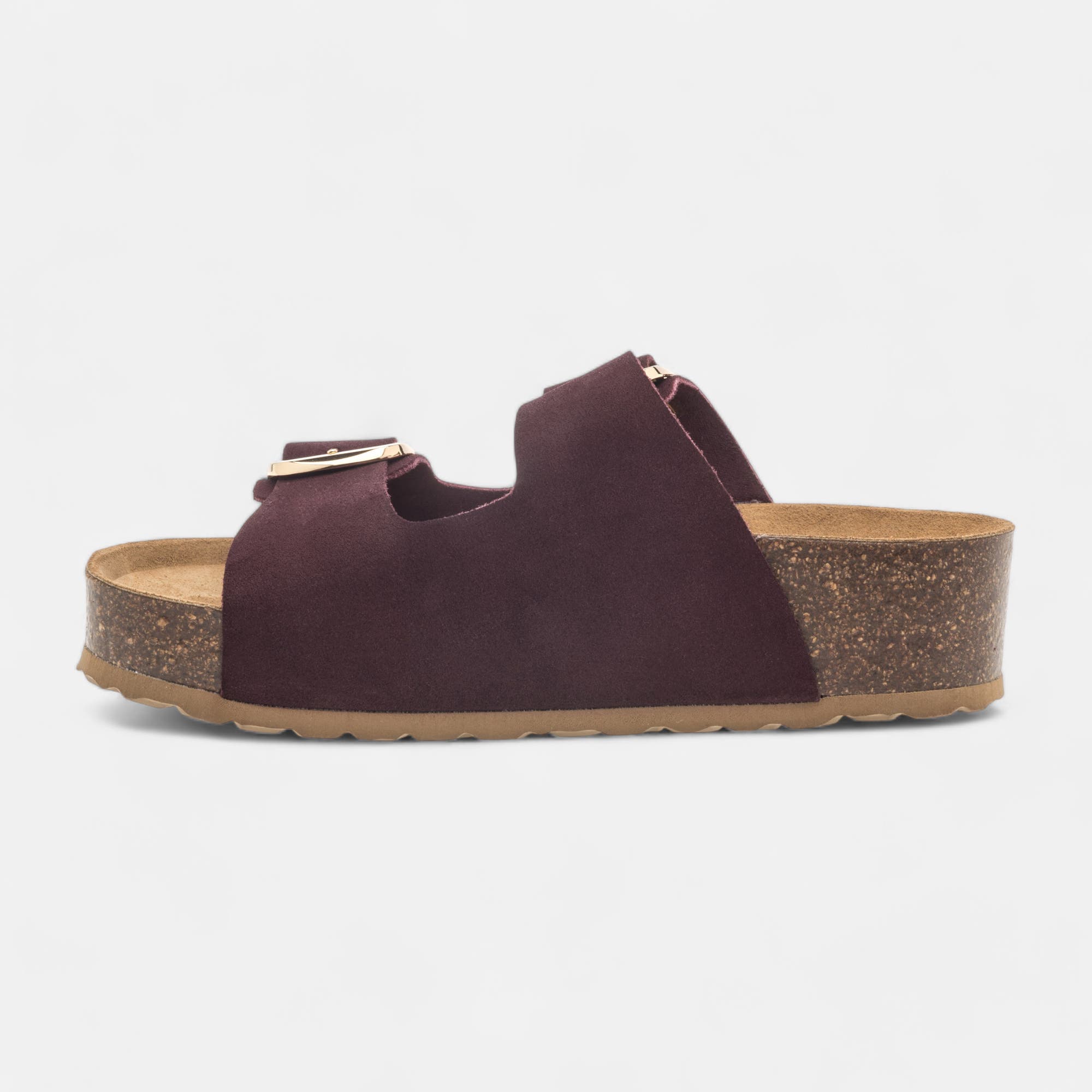 Mules semelle liège Femme en cuir bordeaux