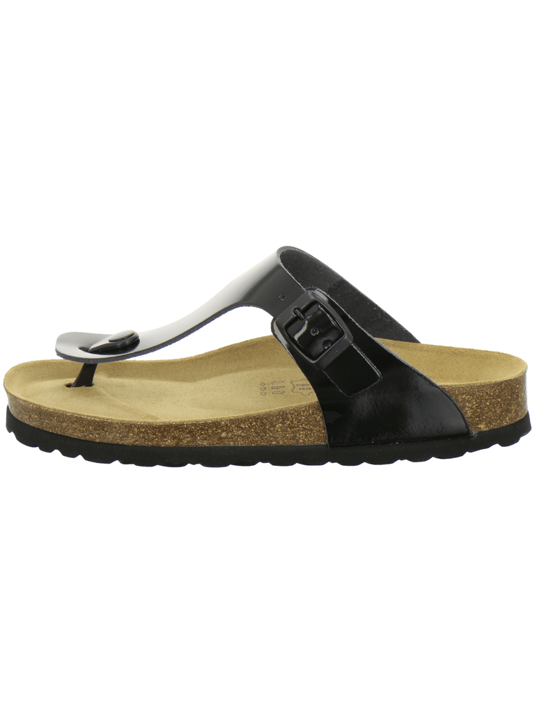 Zehensteg Sandalen Damen schwarz Lackleder
