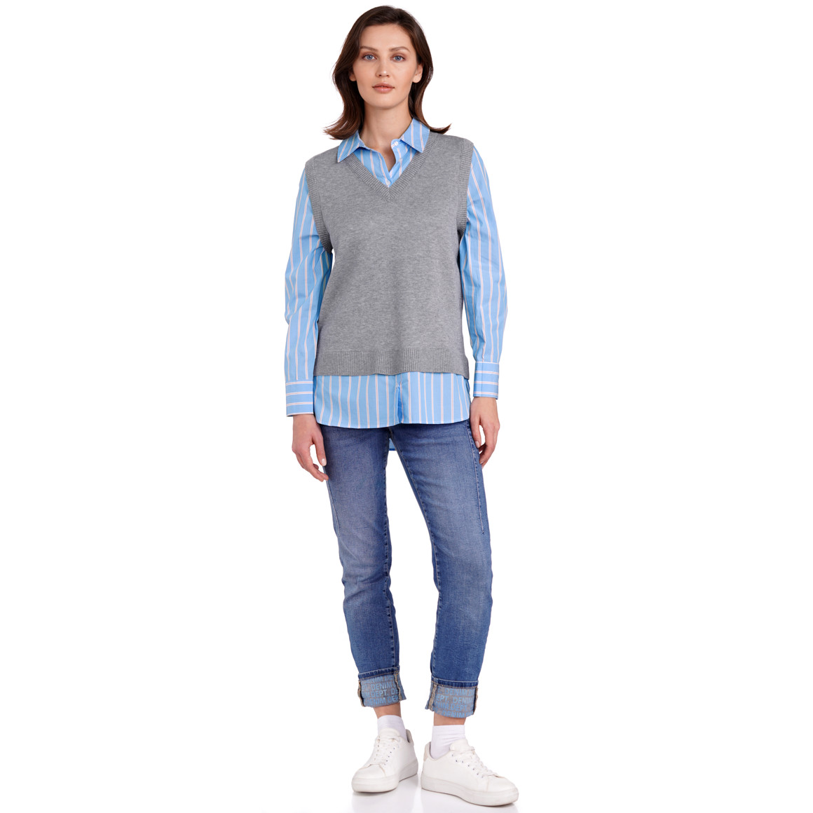 Gina Benotti Damen Strickpullunder im Layer-Look grau