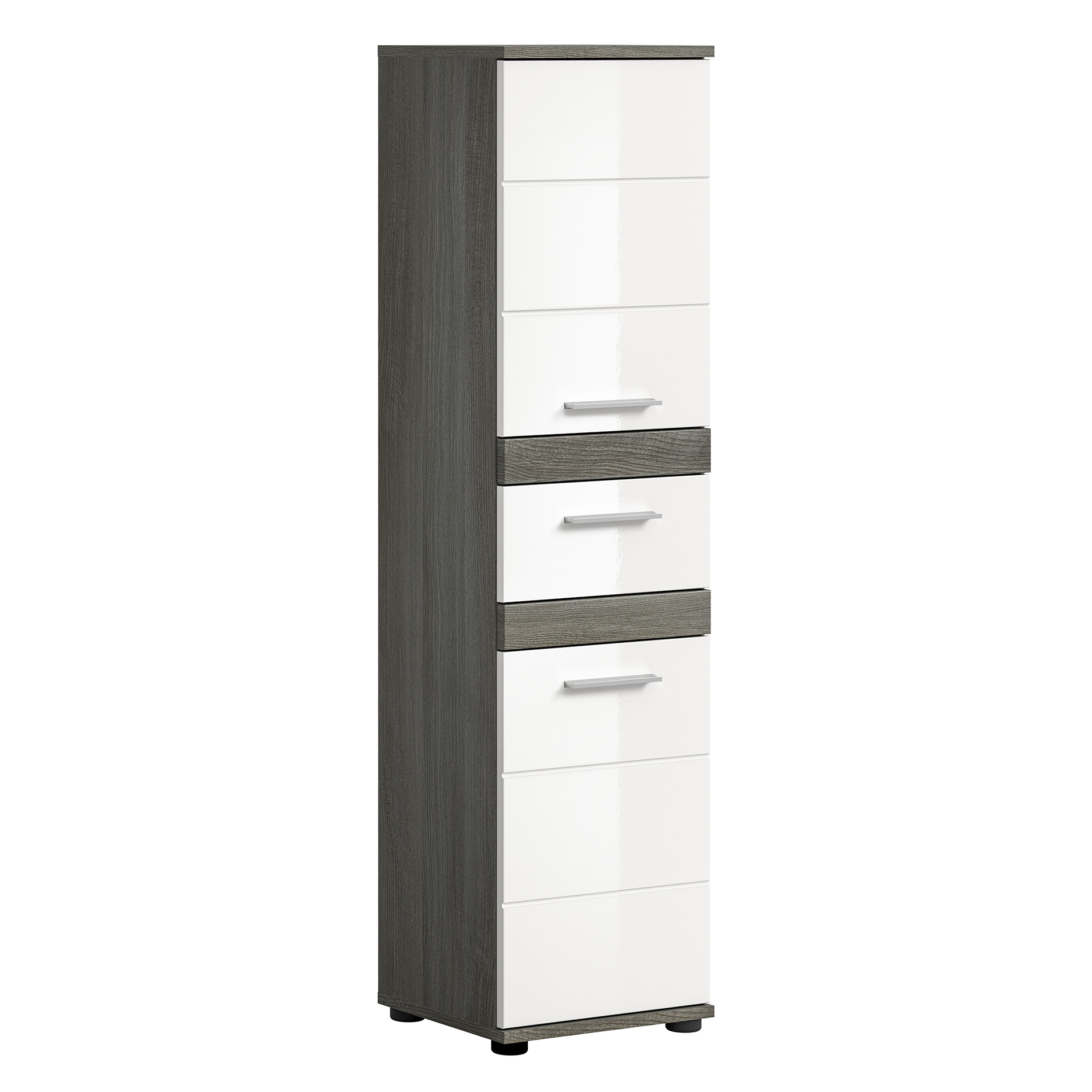 Midischrank BLAKE - weiß Hochglanz - Rauchsilber - 137 cm hoch