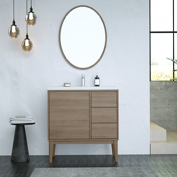 Ensemble meuble sous vasque placage bois Kabayan + plan vasque céramique blanc Nira l.80 cm