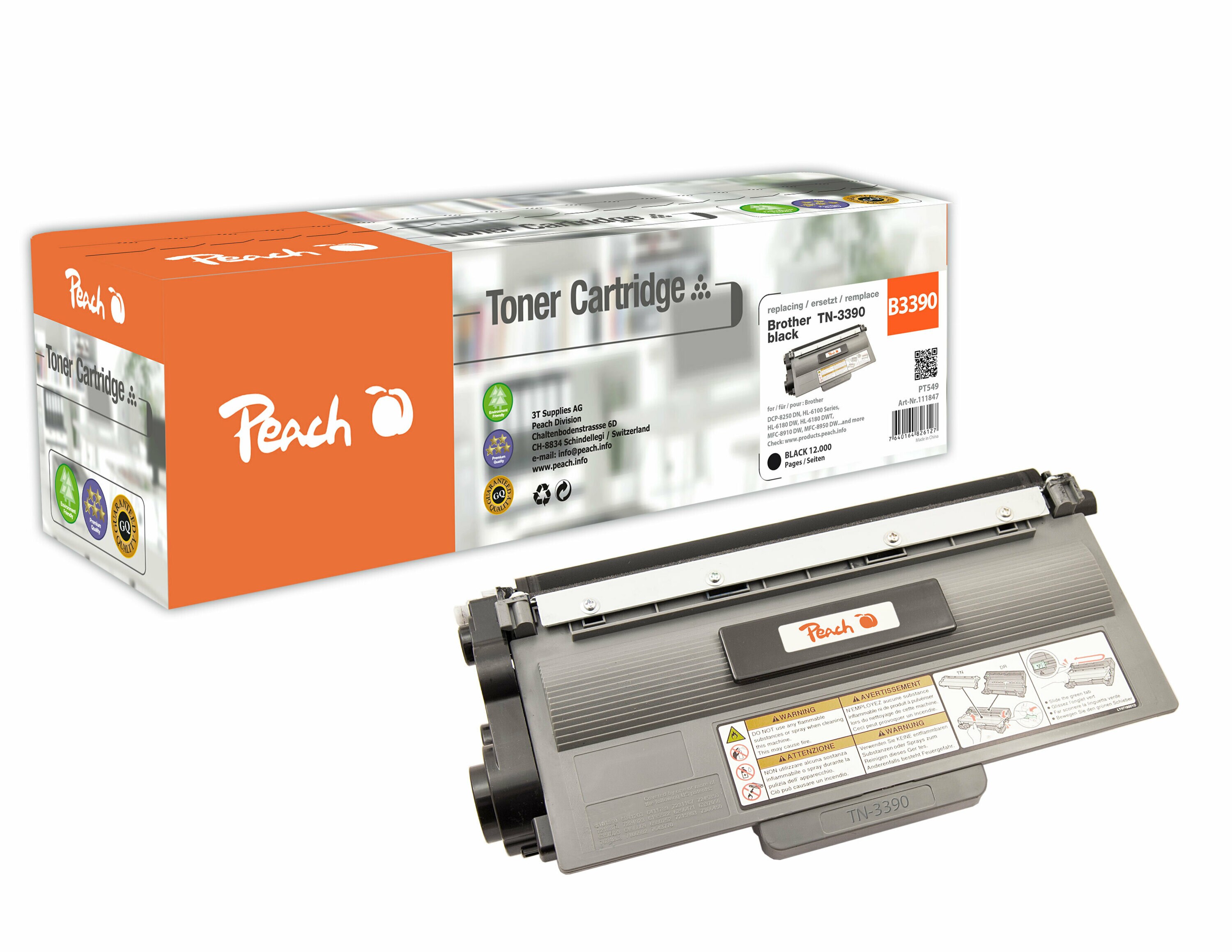 Peach B3390Toner XL bk ersetzt Brother TN-3390 für z.B. Brother DCP -8250 DN, Brother HL -6100, Brother HL -6180 DW, Brother HL -6180 DWT (wiederaufbereitet)