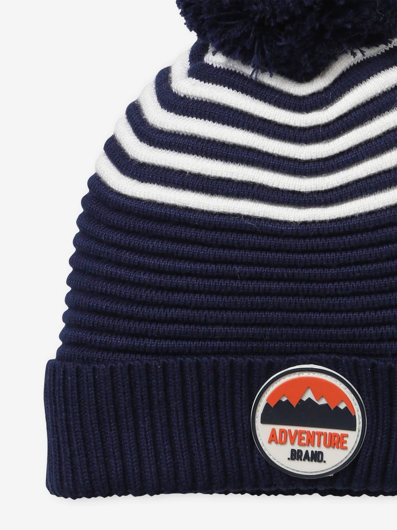 Gorro de tricô listrado, infantil, azul escuro bicolor/multicolorido