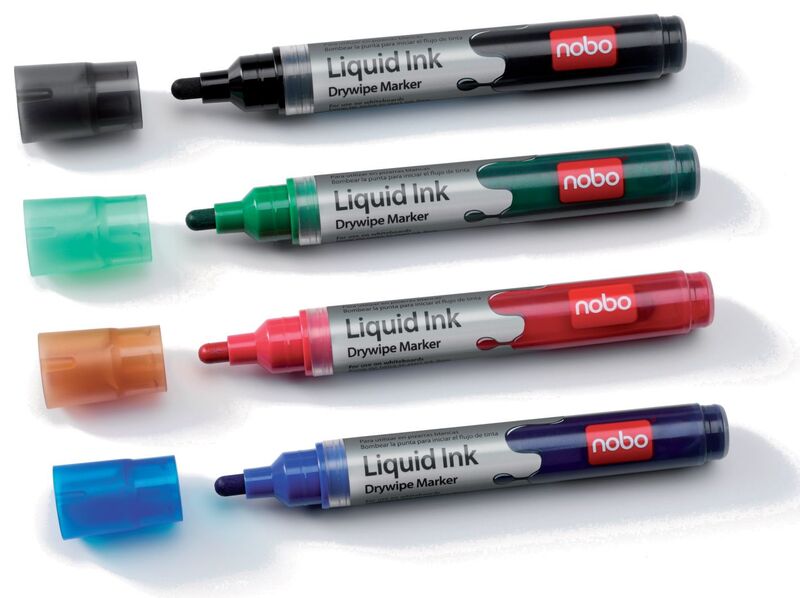 Nobo Whiteboard Marker Liquid Ink, 4er Etui, schwarz/blau/rot/grün