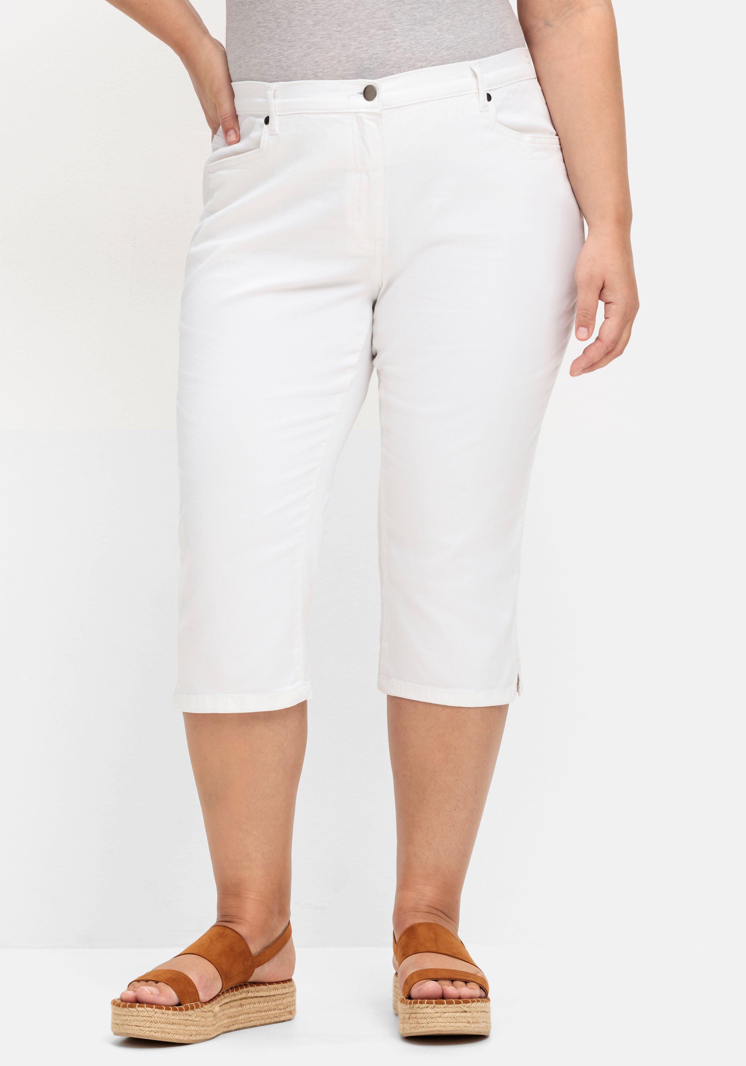 Caprijeans mit Teilgummibund und Glitzersteinen