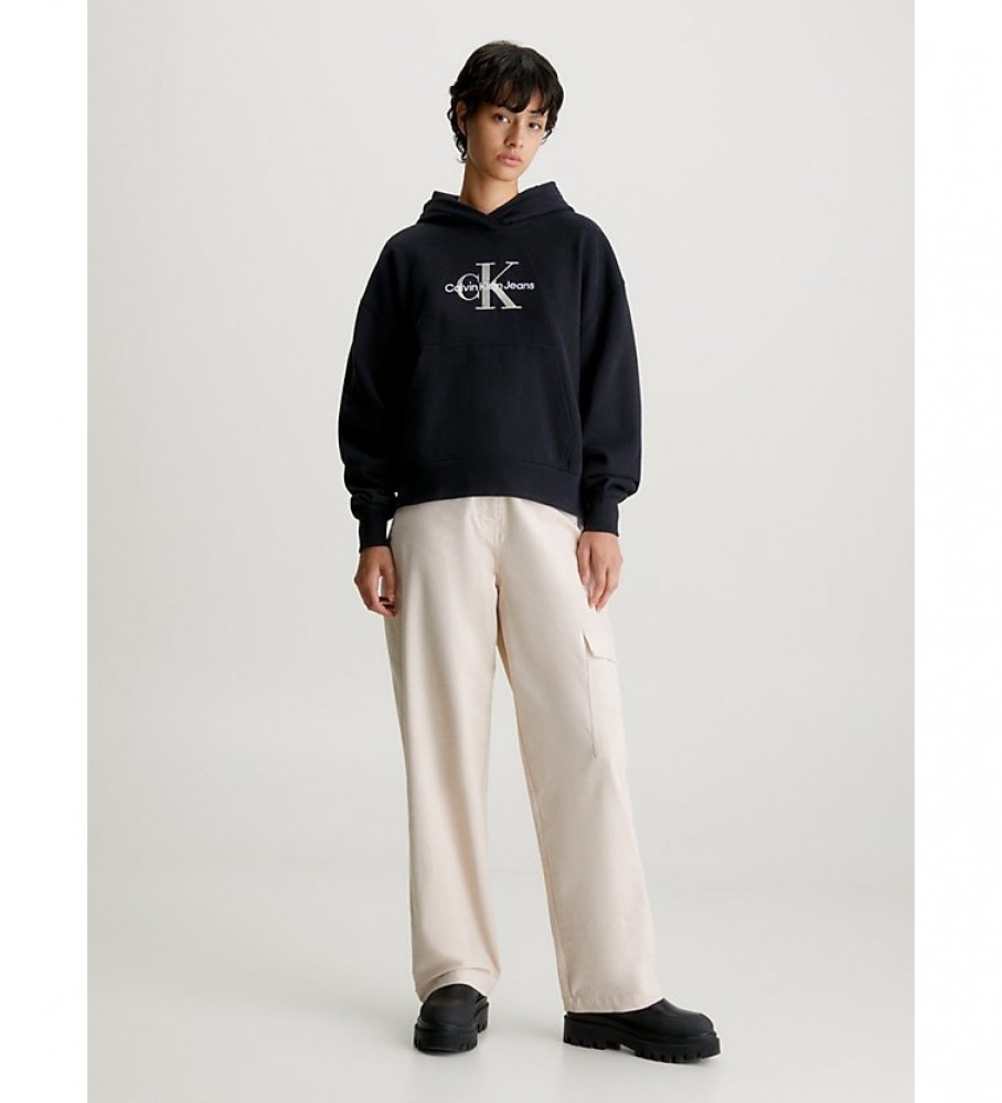 Moletom com capuz Calvin Klein Jeans preto com monograma em algodão