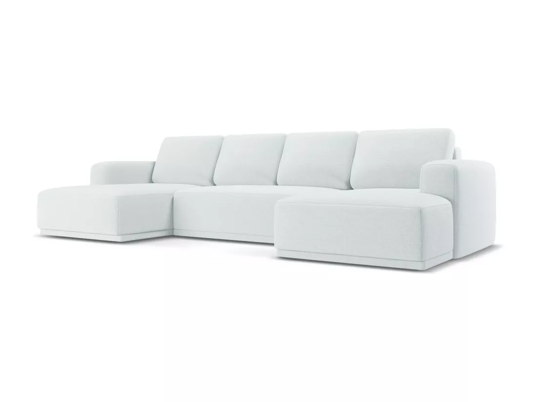 Canapé d'angle panoramique convertible en tissu chenille - bleu clair - KAILA