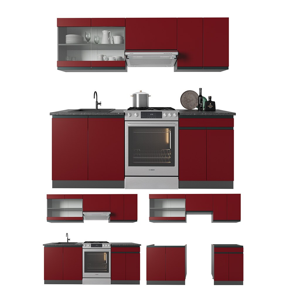 Vicco Küchenzeile Küchenblock Einbauküche R-Line J-Shape Anthrazit Rot 200 cm modern Küchenschränke Küchenmöbel