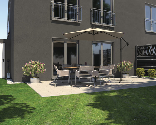 Soluna Lyon zweefparasol, Ø 300 cm, hoogte 257 cm, ecru, inclusief kruisvoet.