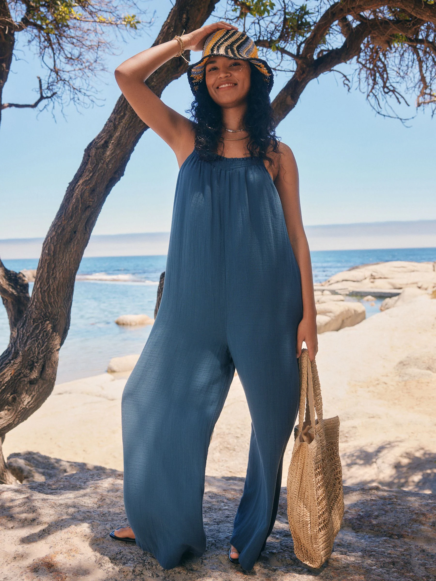 Blauw - Jumpsuit van dubbele stof 100% katoen