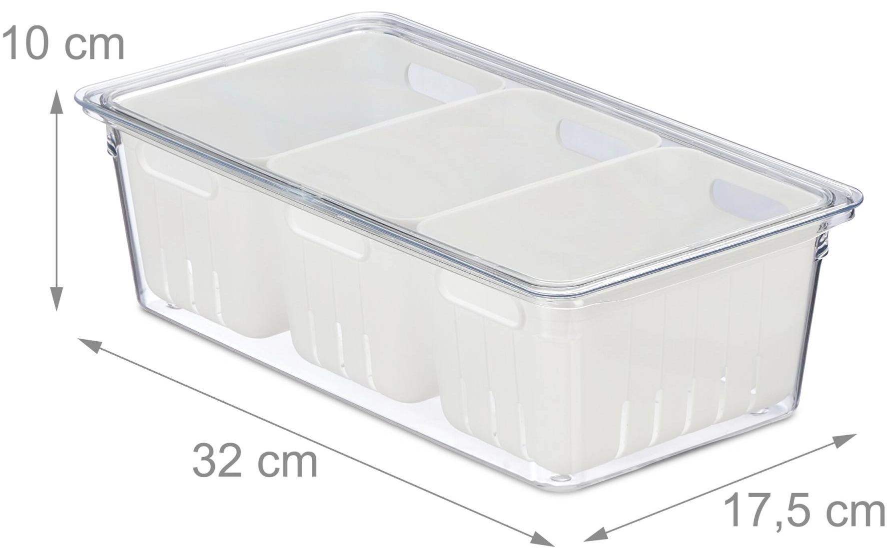 Kühlschrankorganizer 600 g, 3 Stück, Transparent/WeissStapelbare Obstfrischhaltebox im 3er Set