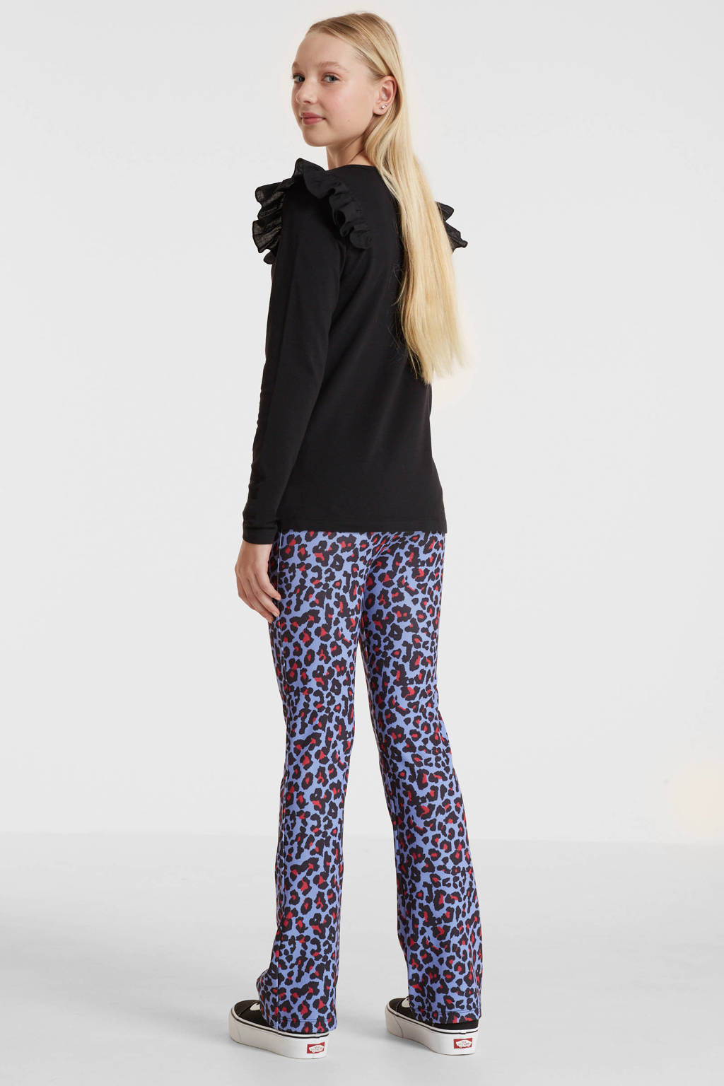 anytime flared broek met panterprint lila