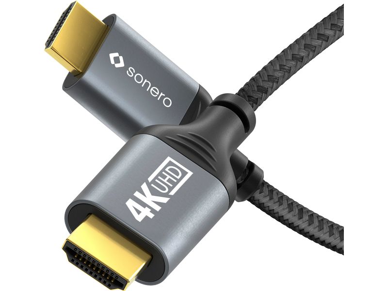 sonero Kabel HDMI - HDMI, 2 m HDMI auf HDMI Kabel - 4K60 - grau/schwarz - 2.00m