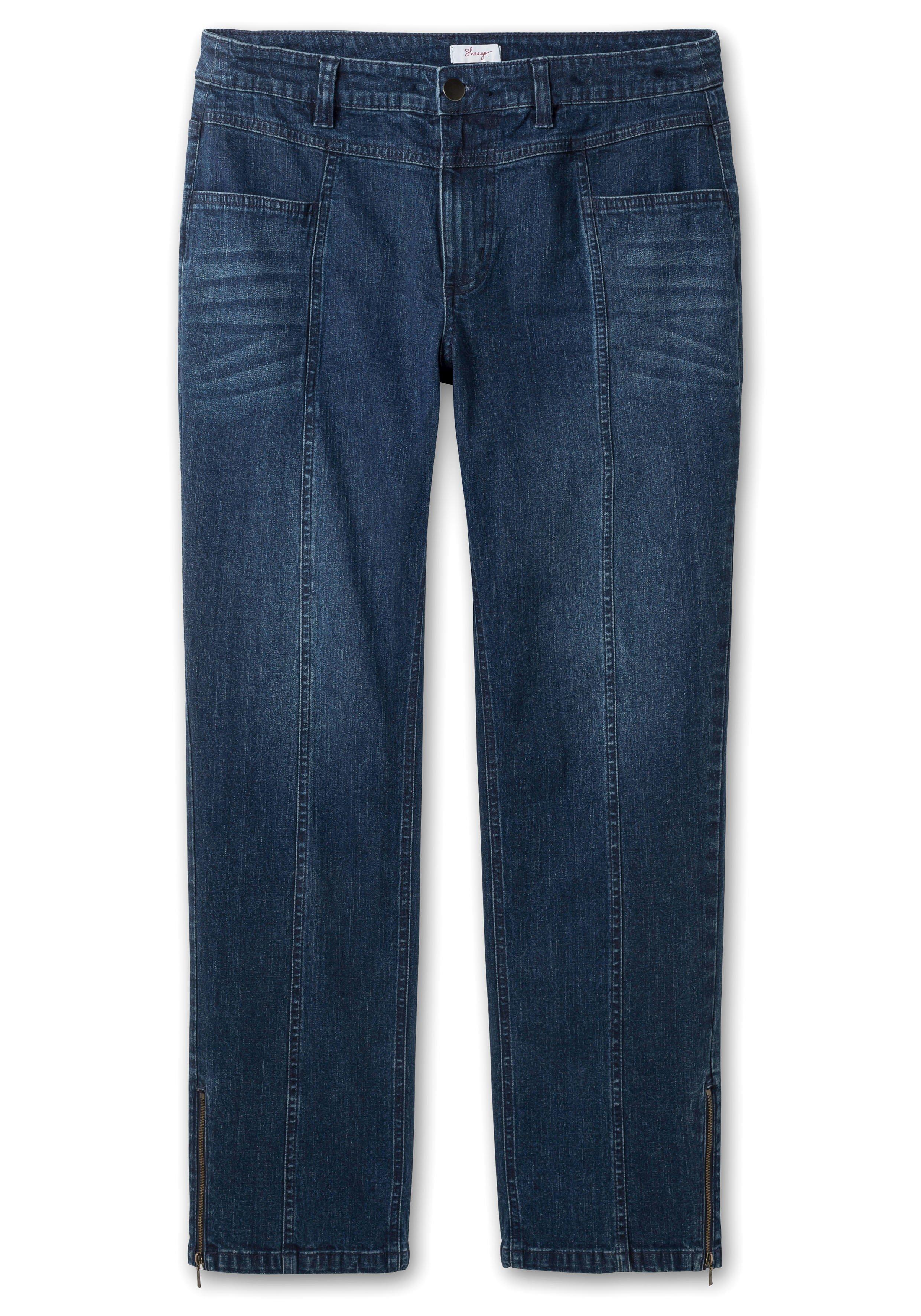 Gerade Jeans mit Teilungsnaht und Zipper am Saum
