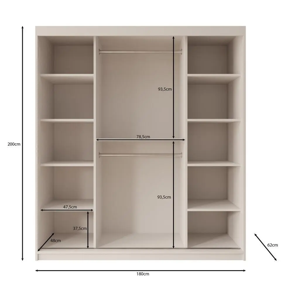 Meubella - Kledingkast Ulysses - Zwart - 180 cm - Met spiegel