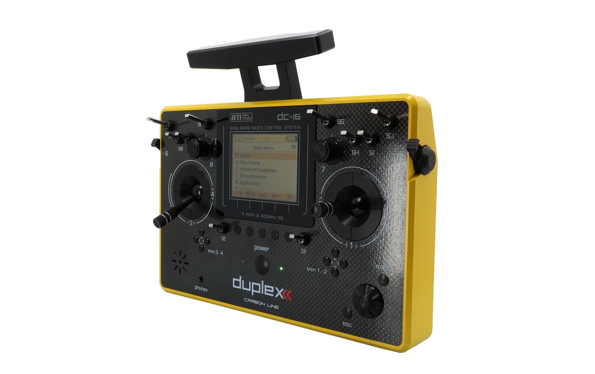 Fernsteuerung DC-16 II Carbon Line Gelb mit R10 Empfänger<br>Professioneller Jeti Duplex 2.4 GHz Sender