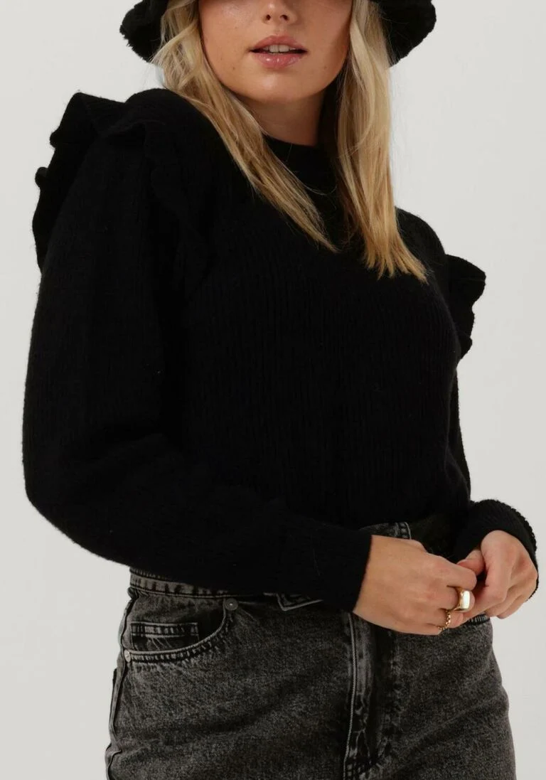 OBJECT zwarte object trui malena l/s ruffle pullover