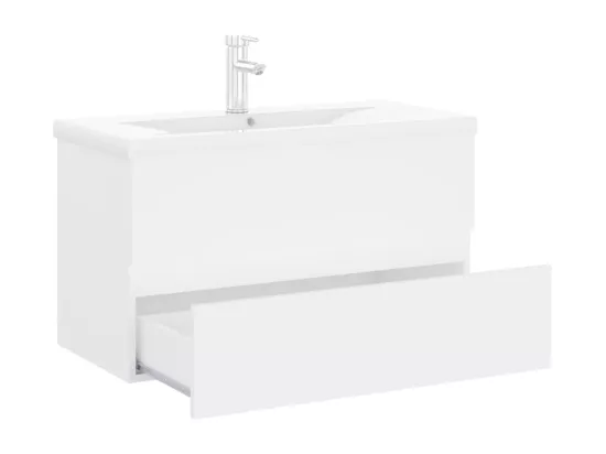 Armoire d'évier avec lavabo intégré blanc bois d'ingénierie