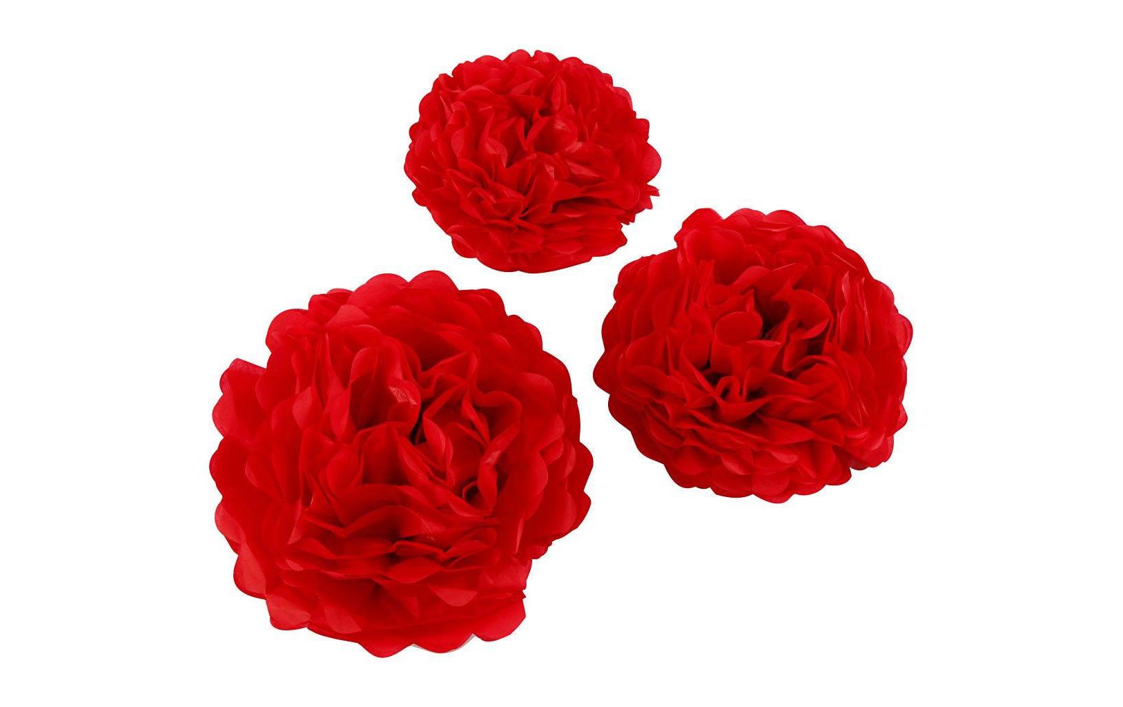 Pompons 20 + 24 + 30 cm 3 StückPapier-Pompons rot