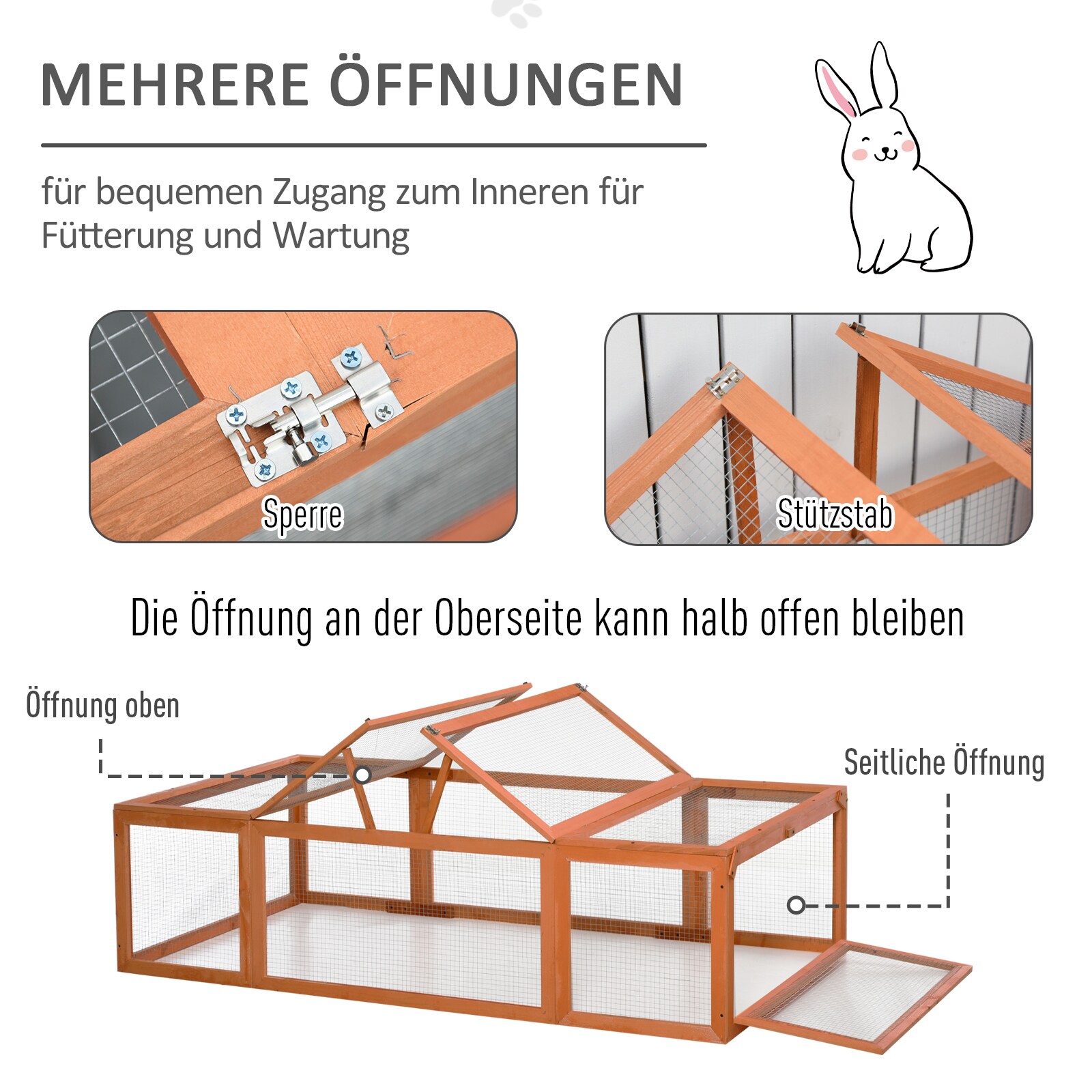 PawHut Freilaufgehege für Zwergkaninchen braun 180 x 90 x 48 cm (LxBxH)