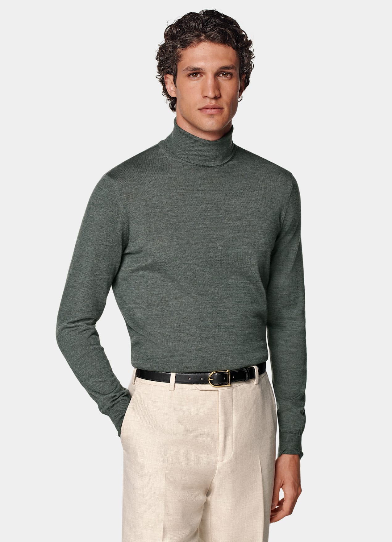 Col roulé Merino vert foncé