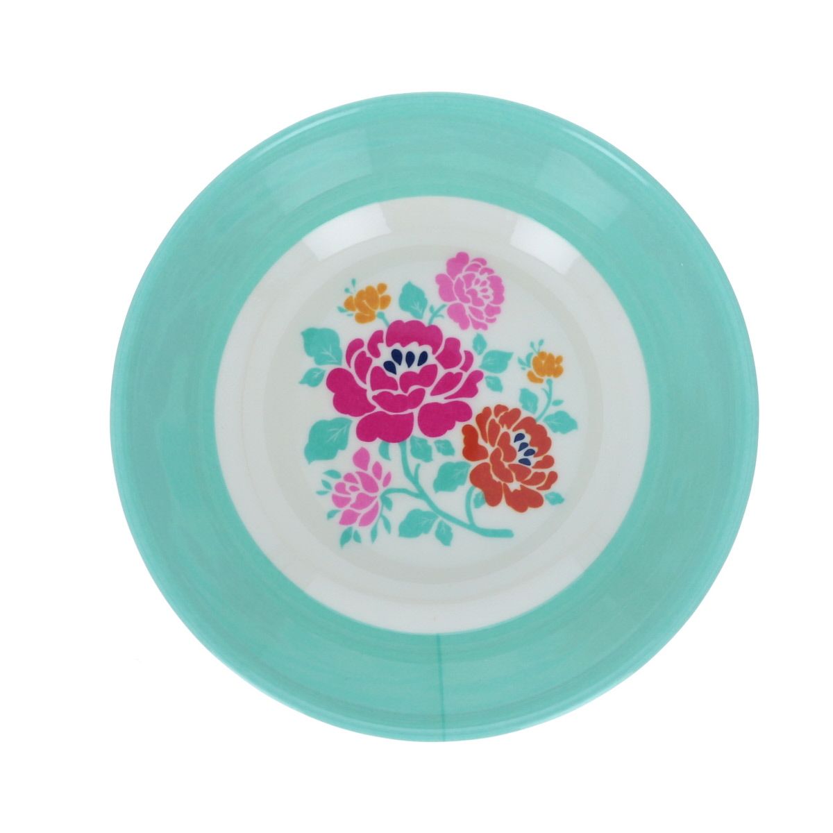 Assiette creuse en mélamine à fleurs turquoises Datcha Jolie saison