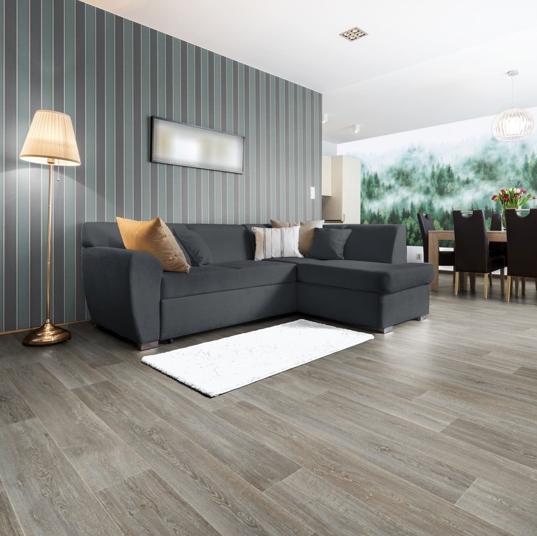 PVC vloer per meter, donkere houtlook, eiken afwerking, 200 cm breed (per meter verkocht)