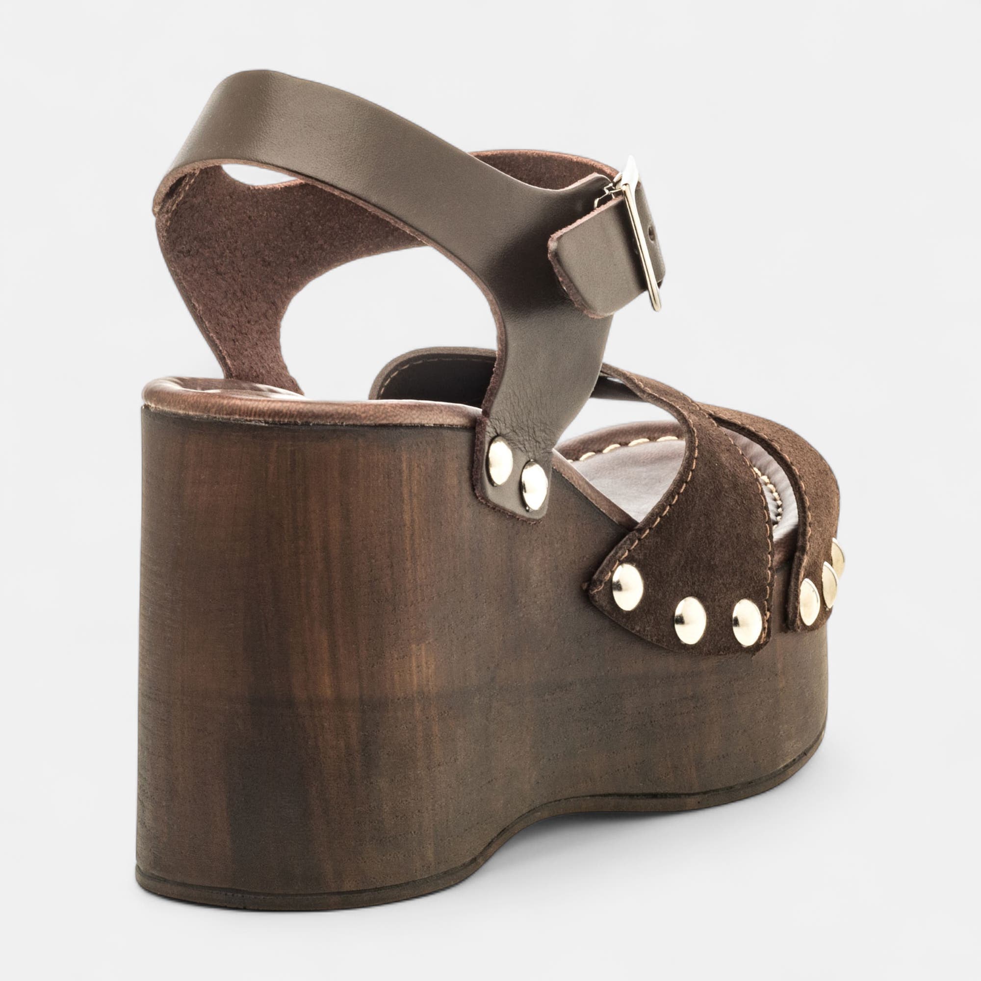 Chaussures semelle bois à talon compensé Femme en cuir marron