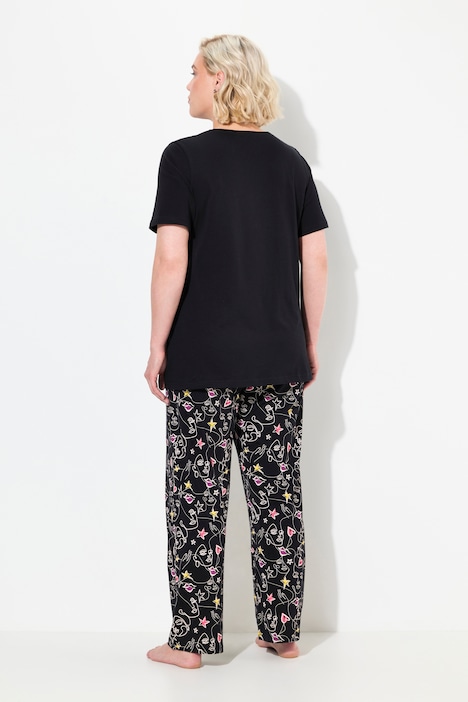 Pyjama, Zweiteiler, Scribble-Herz, Halbarm, lange Hose