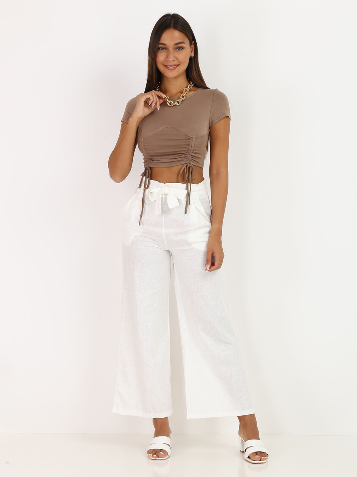 Crop top froncé style corset- Taupe