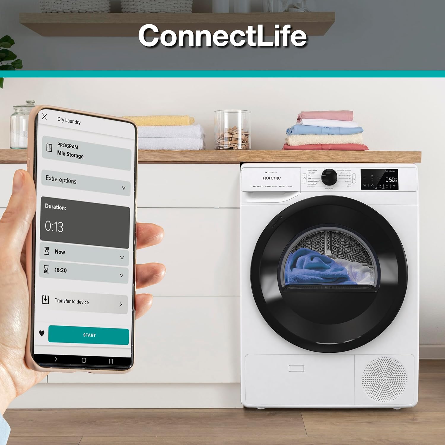 Gorenje DPNE92/GN Trockner/Kondensation mit Wärmepumpe / 9kg / 16 Programme/WIFI/Made in Europe/WaveActive Trommel/TwinAir/Feuchtesensor/Naturedry/LED Display/EEK: D