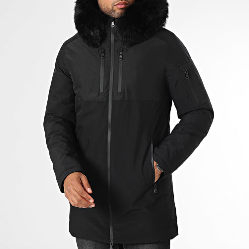 Parka Capuche Bimatière Avec Fourrure Noire 0076 Noir