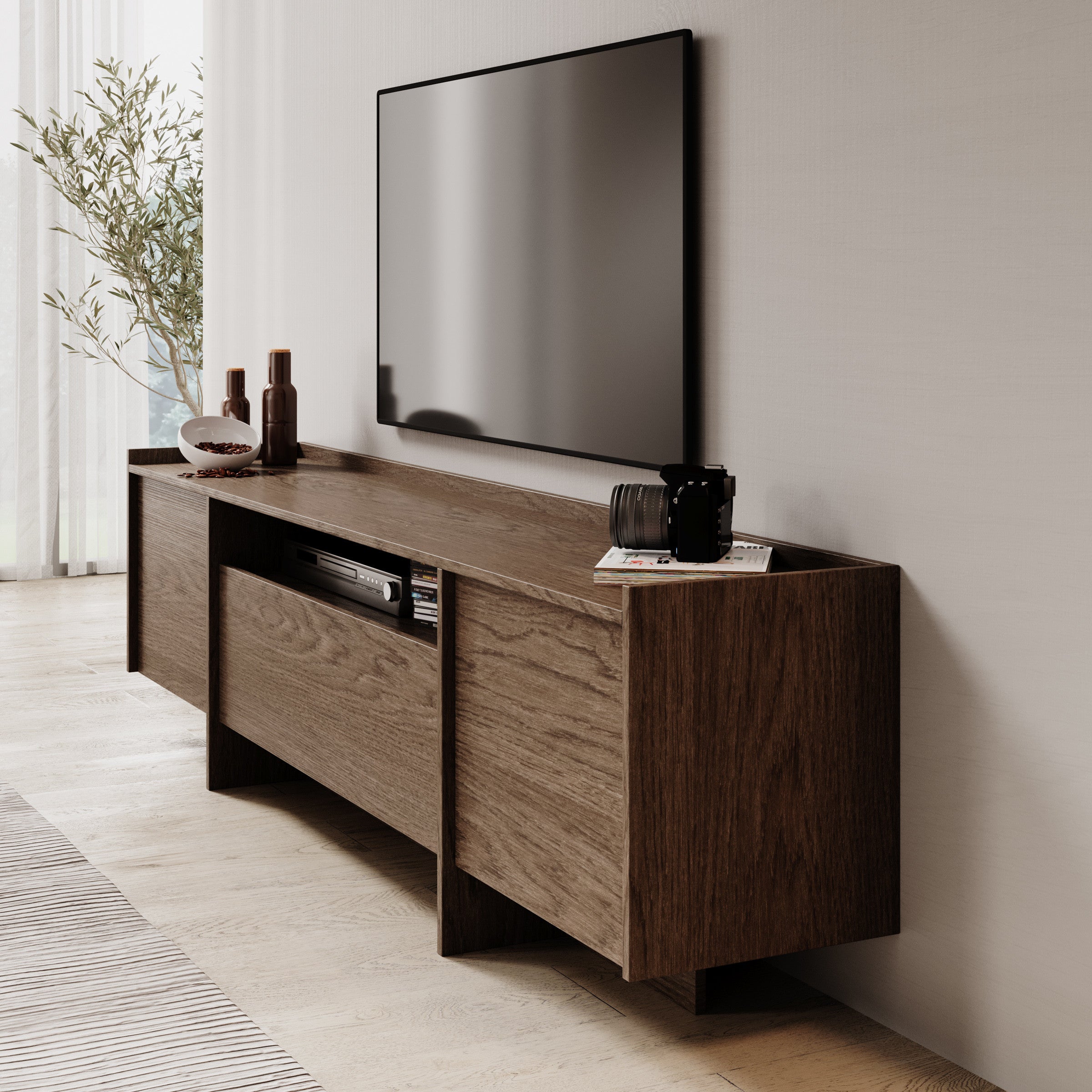 Meubella - TV-Meubel Jaxon - Donker eiken - 197 cm