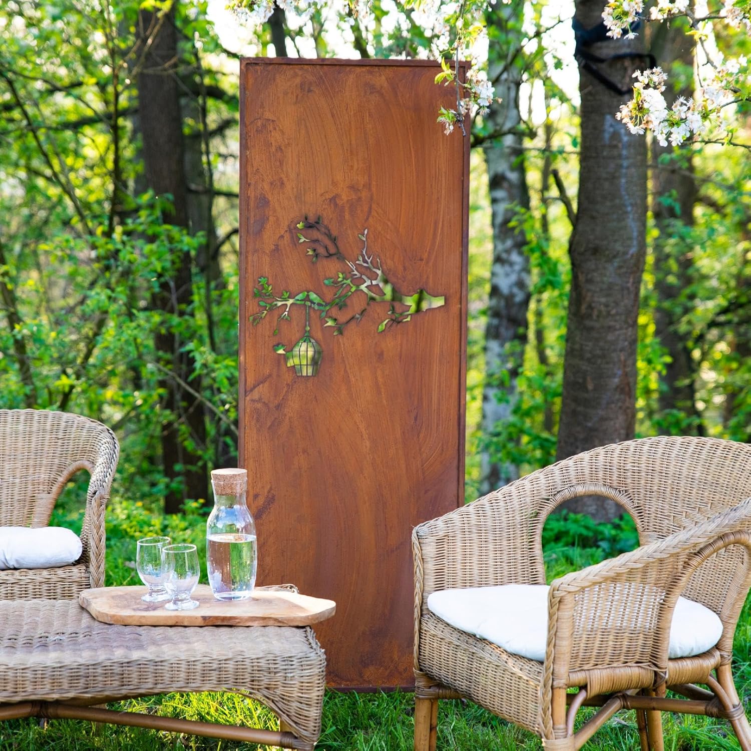 Kapaga - Sichtschutz Metall 2x - 160 cm x 50 cm - Edelrost - Rostoptik Sichtschutz für Garten - Sichtschutzelement - Sichtschutzwand - Gartendekoration Zaun - Rost (Vogel)