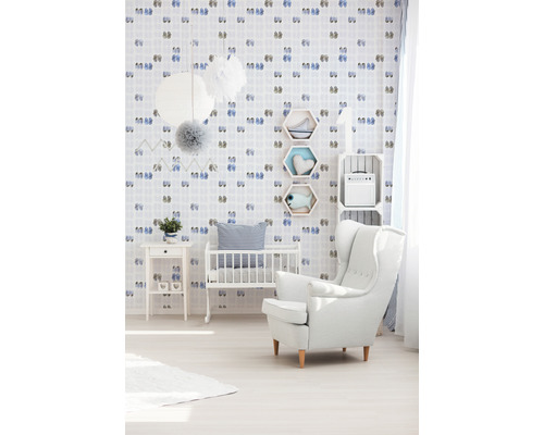 Vliesbehang 35862-2 Little Stars babyschoentjes blauw