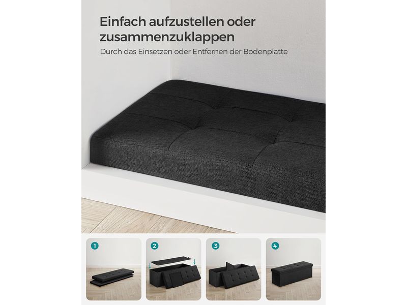 Songmics Sitztruhe Ottomane 110 x 38 cm, Schwarz Sitzbank mit Stauraum
