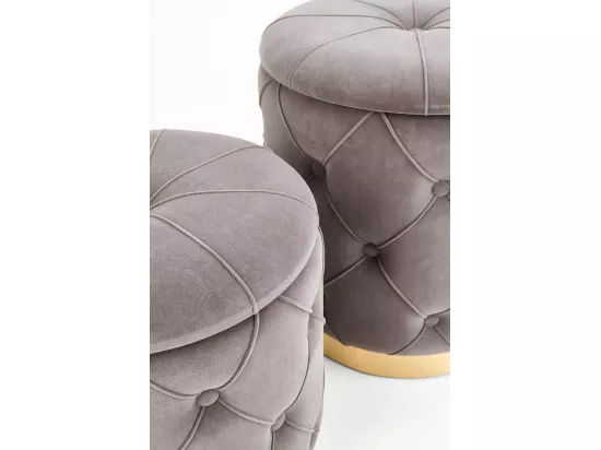 Poufs gigognes en velours gris avec base en métal doré ECHO