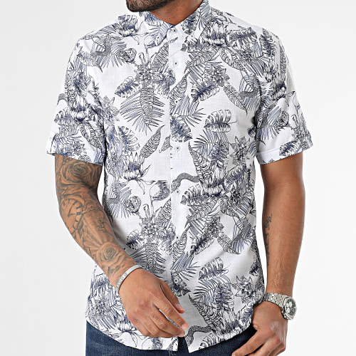 Chemise Manches Courtes Floral Blanc Bleu Marine