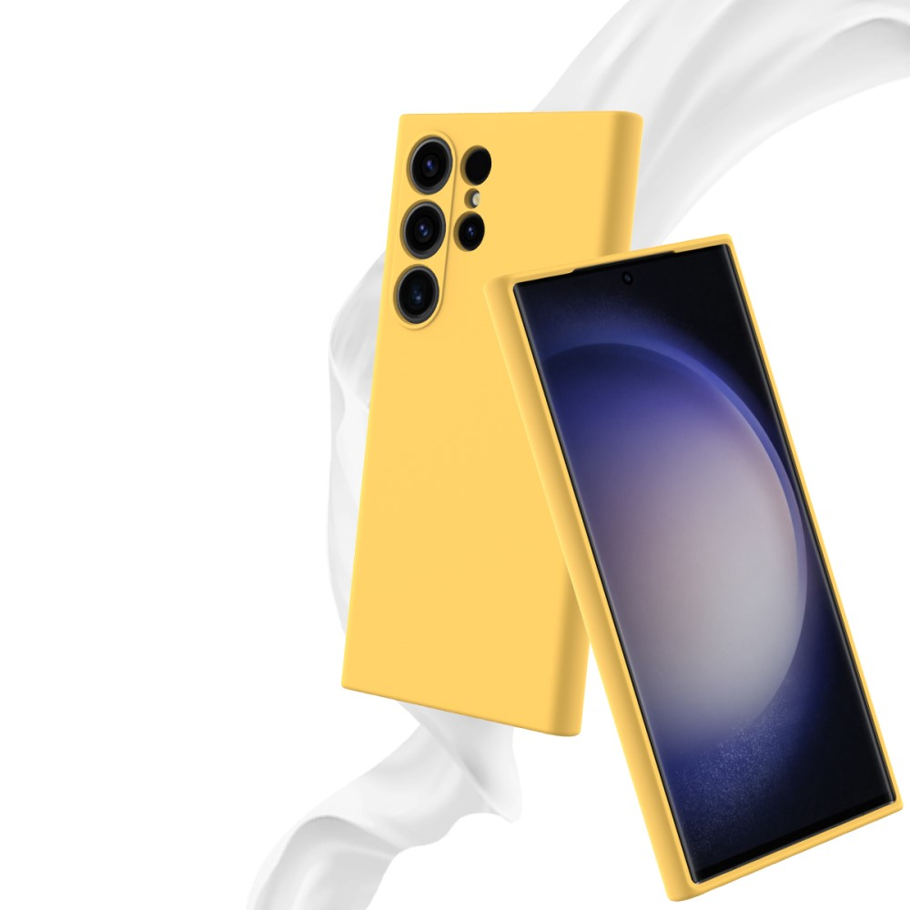 Samsung Galaxy S24 Ultra Silikon Case Hülle mit Kameraschutz   Trageschlaufe - Gelb