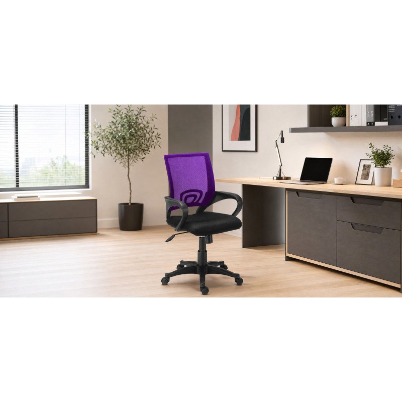 Chaise de bureau SPRING tissu et maille coloré - avec accoudoirs et soutien lombaire - Mécanisme Basculant centré - Pied noir