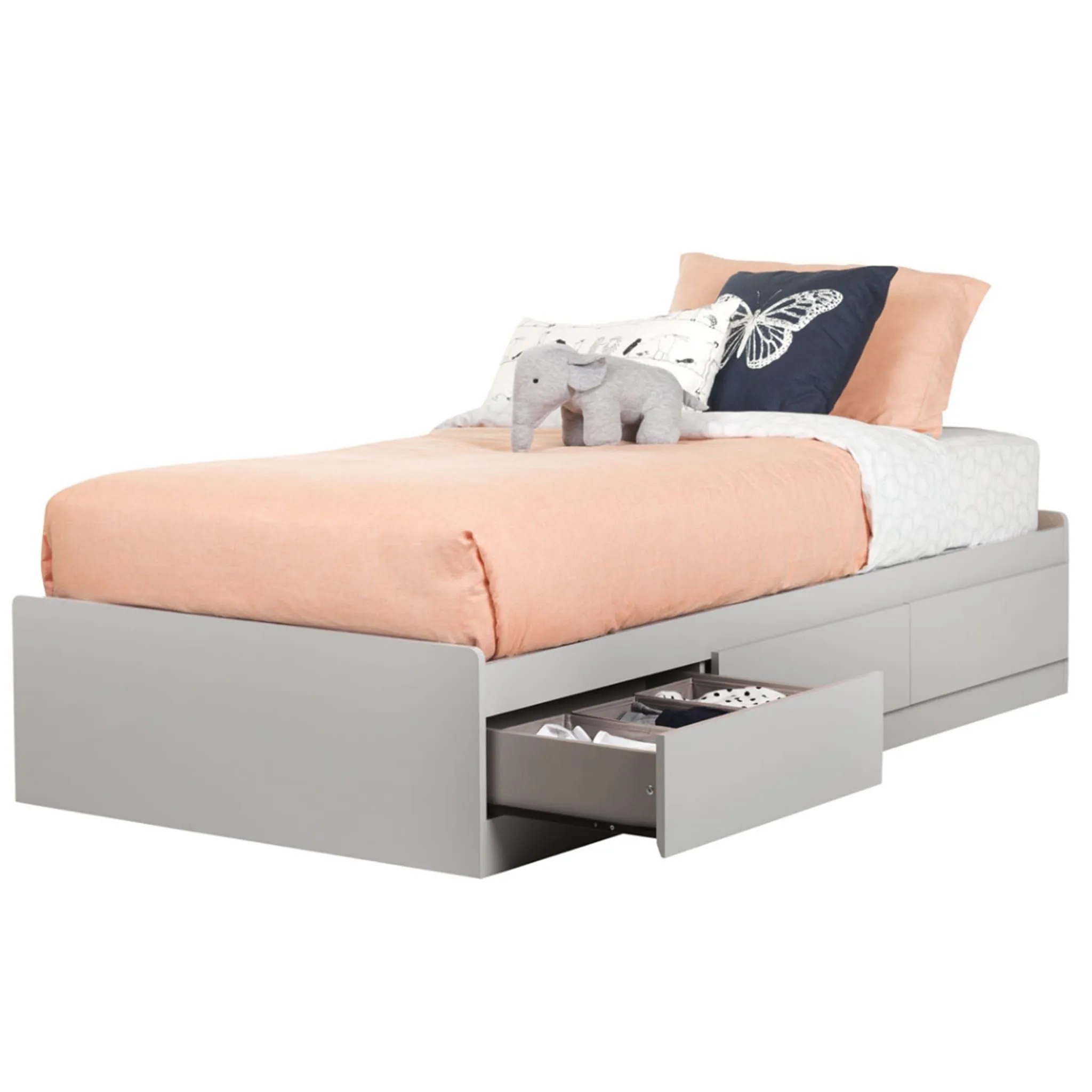 South Shore Lit Matelot Simple 3 Tiroirs Reevo - Gris Clair