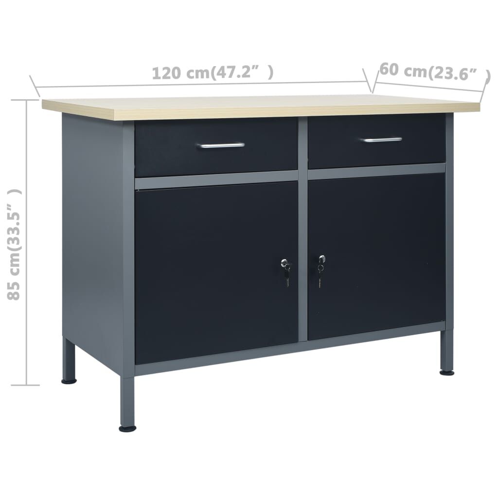 vidaXL Werktafel met drie wandpanelen en een kast