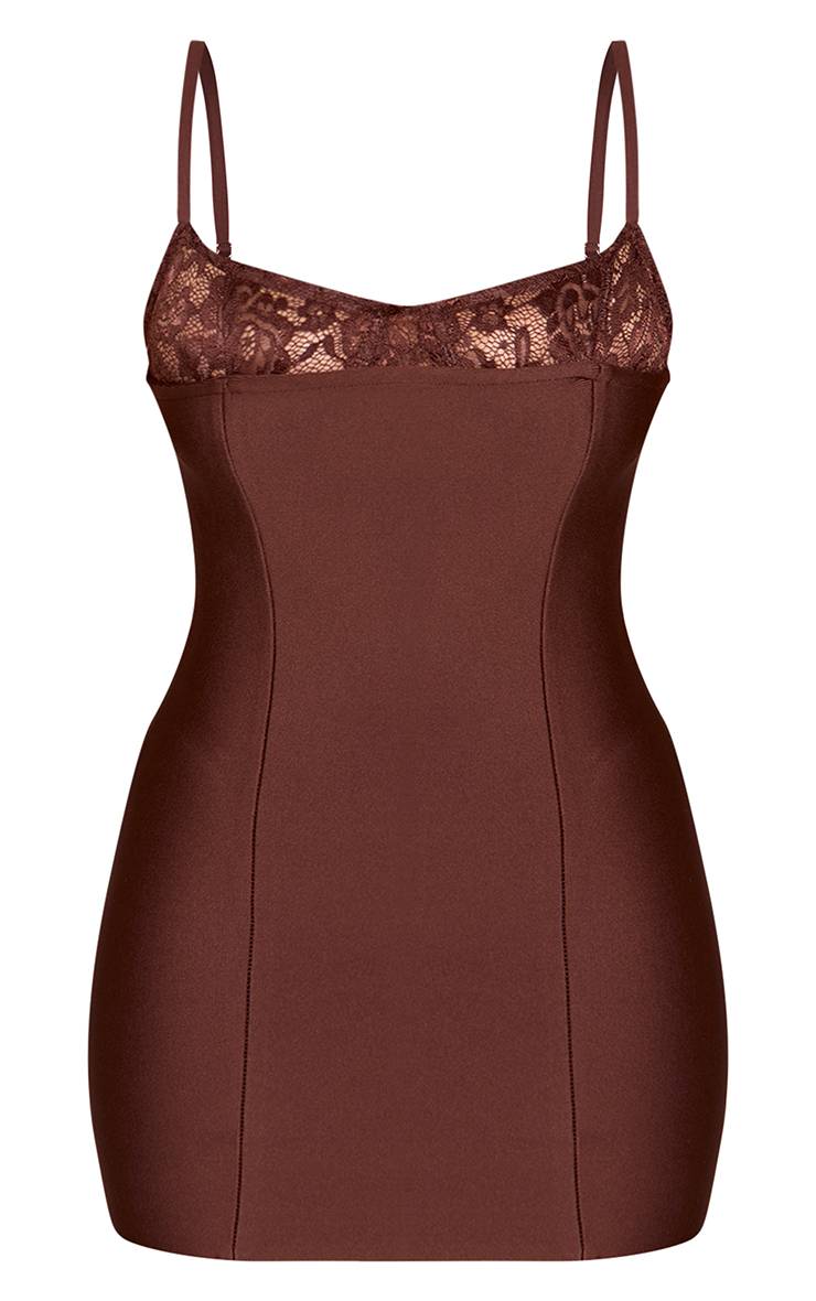 Chocolat Robe Moulante Mini À Détails En Dentelle