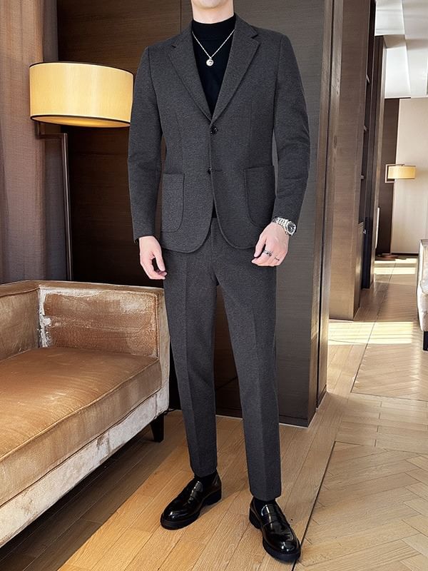 Lefitt - Effen enkelrijs blazer / Middelhoge taps toelopende pantalon / Set