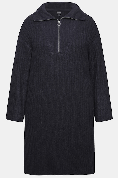 Strickkleid, A-Linie, Rippstrick, Troyerkragen, Langarm