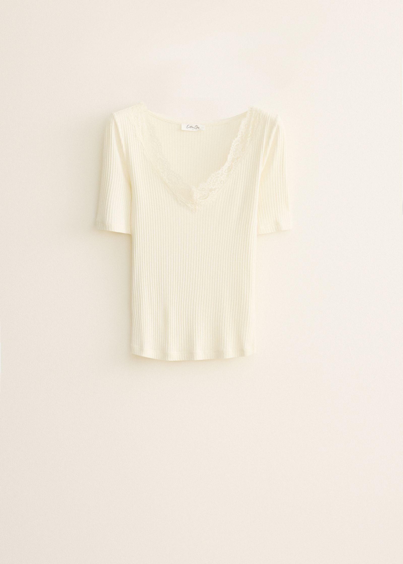 Rib T-shirt met kant