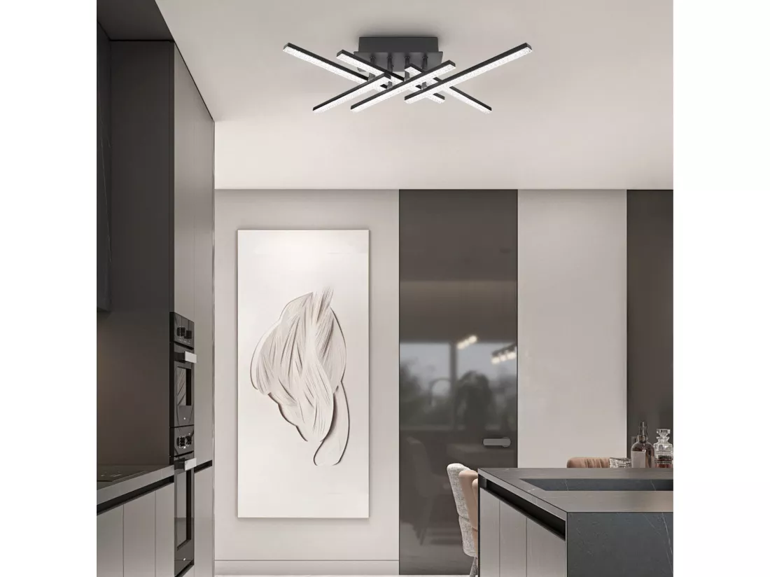 NETTLIFE Plafonnier LED Lampe de Salon Moderne 50 cm Lampe Noir avec Télécommande 36 W Lampe Cristal pour Chambre Cuisine Couloir Salle à Manger