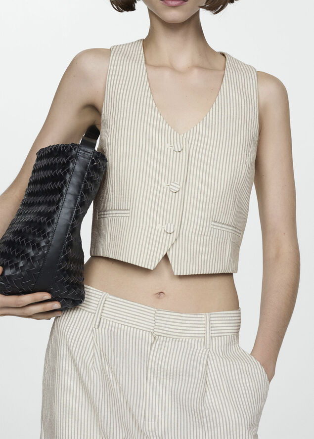 MANGO Striped gilet Light beige