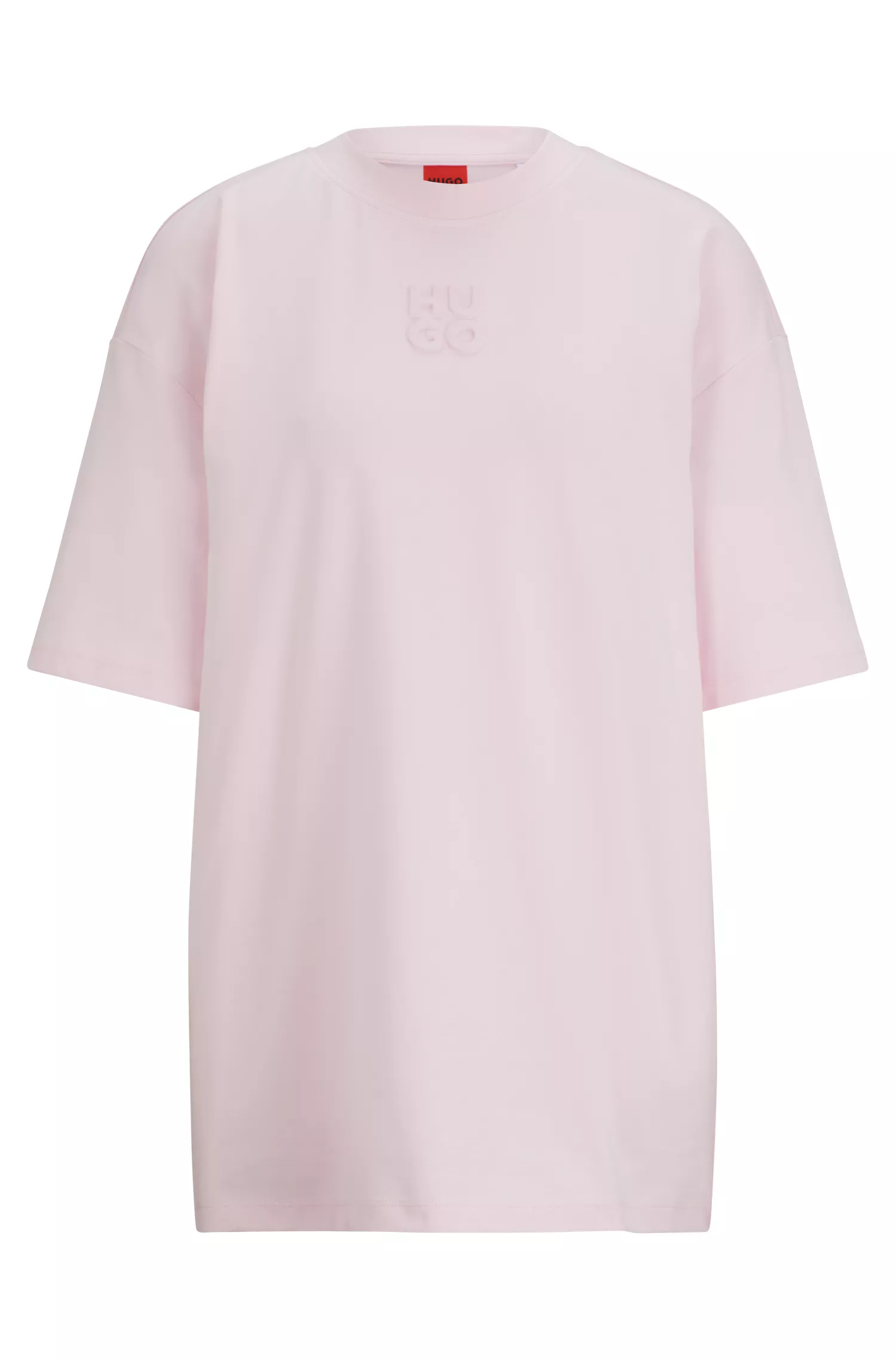 Camiseta HUGO vermelha, modelagem oversized, em algodão, com logo sobreposto.